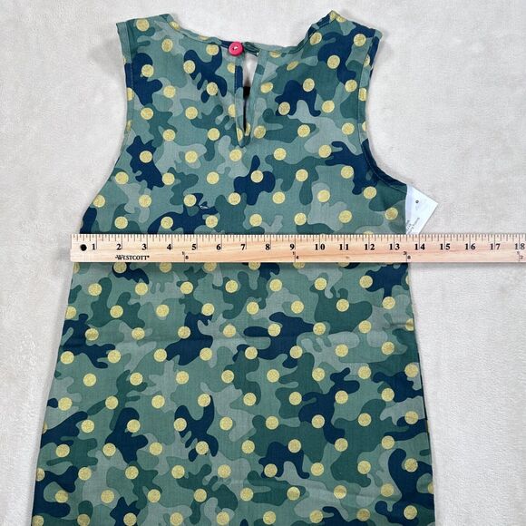 Smiling Button Tunic Dress Girls Size 9 Green Camo Gold Polka Dot New - Picture 6 of 7